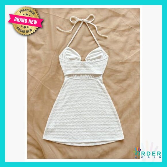 Backless Halter Mini Dress Y2K Summer Beach Vacation Sundress Casual - Picture 2 of 5